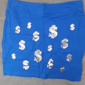 Women's Navy Blue Shmoney Mini Skirt Stretch Club Wear Dollar Signs $ NWOT